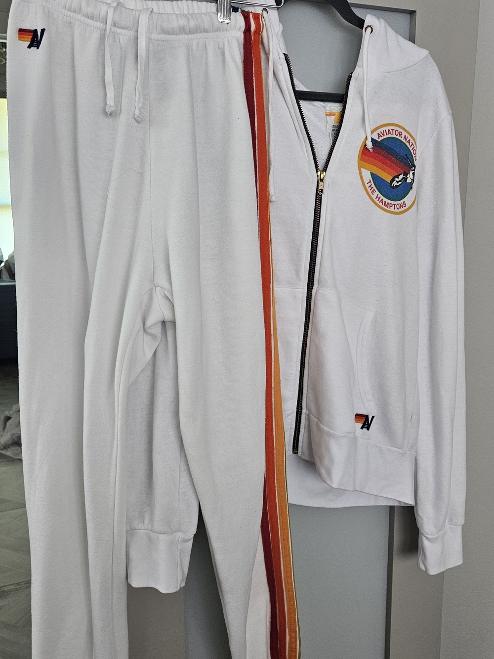 Aviator Nation White Rainbow Stripe Hoodie & Sweatpants Set The Hamptons